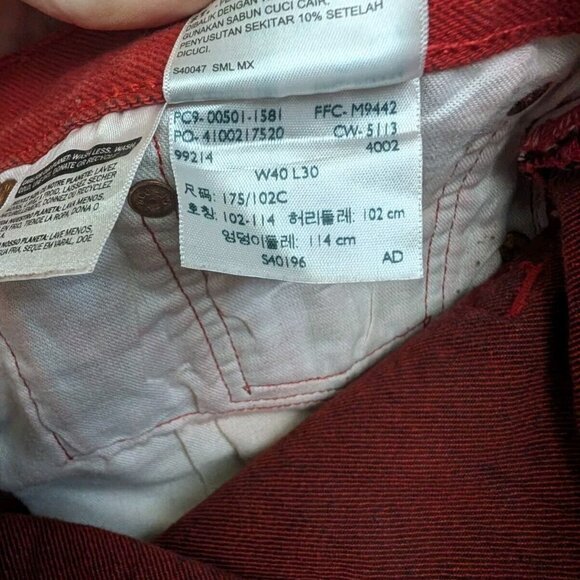 Levi's 501 XX Red Jeans - Black Button Fly Mens Size 38x30 Crease Lines Straight - Picture 13 of 13